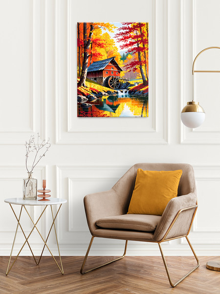 Изображение товара Картина по номерам Флюид Водяная мельница в октябре 40x50 / HR0697