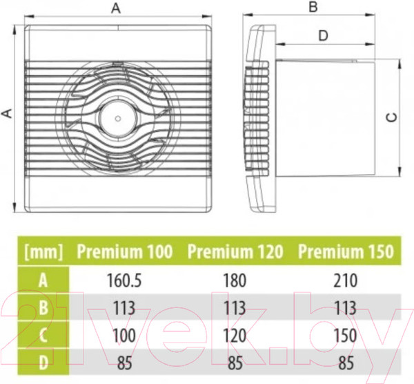Изображение товара Вентилятор накладной AirRoxy pRemium 100 HS 01-016