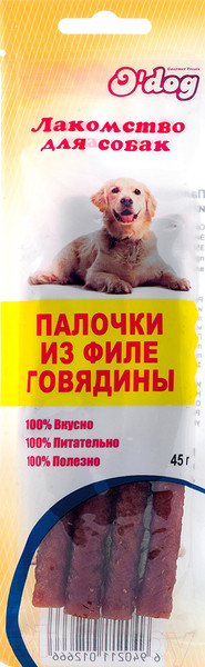Изображение товара Лакомство для собак O'dog Палочки из филе говядины (45г)