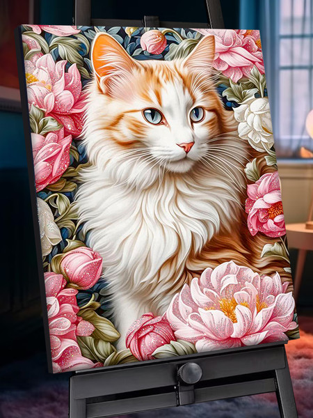 Изображение товара Картина по номерам Флюид Кошка в пионах 40x50 / SHR0582