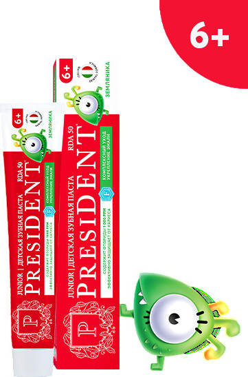 Изображение товара Зубная паста PresiDent Детская 6+ лет Земляника с фтором (70г)