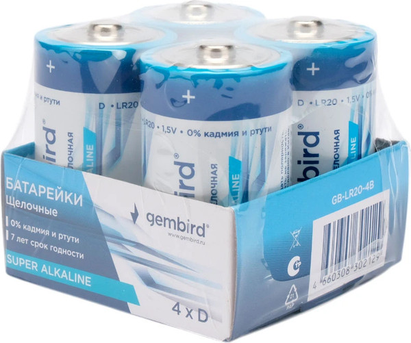Изображение товара Комплект батареек Gembird GB-LR20-4B (4шт)