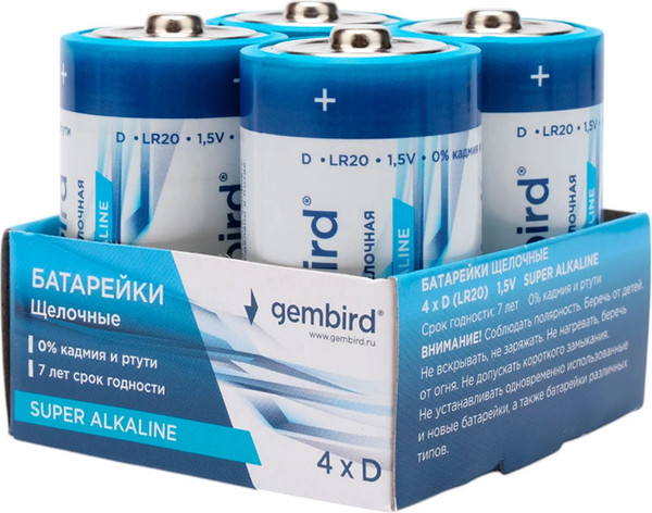 Изображение товара Комплект батареек Gembird GB-LR20-4B (4шт)