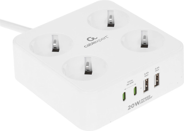 Изображение товара Сетевой фильтр Cablexpert PLT-4-C2U2-W-2