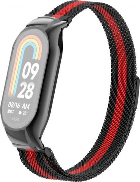 Изображение товара Ремешок для фитнес-трекера Rumi Milanese Loop для Xiaomi Smart Band 8/9 (черный/красный)