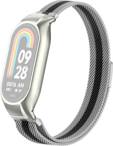 Изображение товара Ремешок для фитнес-трекера Rumi Milanese Loop для Xiaomi Smart Band 8/9 (серебристый/черный)