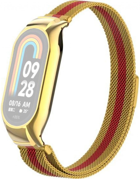 Изображение товара Ремешок для фитнес-трекера Rumi Milanese Loop для Xiaomi Smart Band 8/9 (золотой/красный)