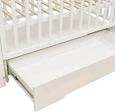 Изображение товара Детская кроватка INDIGO Norden универсальный маятник+колеса, ящик (массив березы, белый)