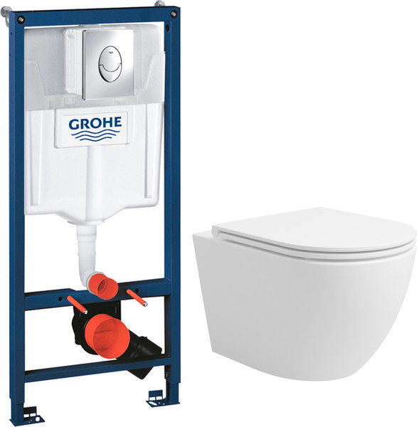 Изображение товара Унитаз подвесной с инсталляцией Lauter Vortex 2110830 + GROHE Rapid SL 38721001 с кнопкой (овальная, хром)