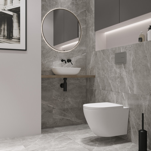 Изображение товара Унитаз подвесной с инсталляцией Lauter Vortex 2110830 + GROHE Rapid SL 38772001 с кнопкой (прямоугольная, хром)