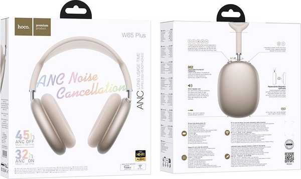 Изображение товара Беспроводные наушники Hoco W65 Plus ANC (бежевый)