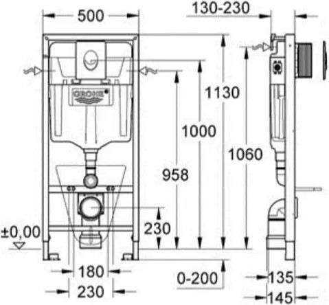 Изображение товара Унитаз подвесной с инсталляцией Lauter Vortex 2110830+GROHE Solido 38811KF0+37131000 с кнопкой (прямоугольная, черный)