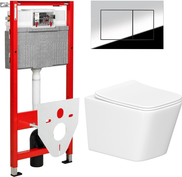 Изображение товара Унитаз подвесной с инсталляцией Lauter Square 214903 + TECE Kit 9400412 с кнопкой (хром)