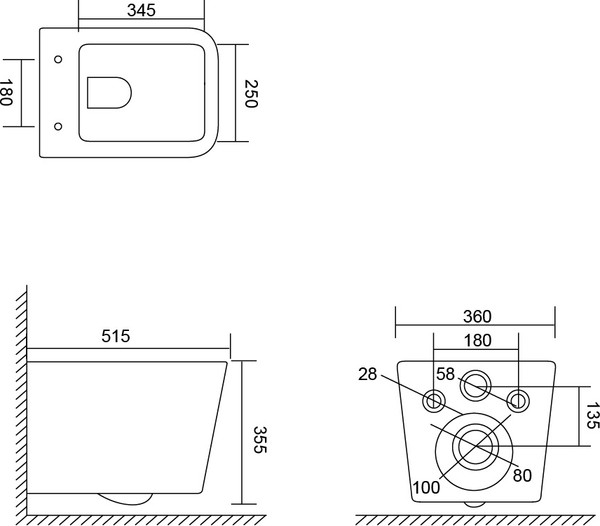 Изображение товара Унитаз подвесной с инсталляцией Lauter Square 214903 + TECE Kit 9400412 с кнопкой (хром)