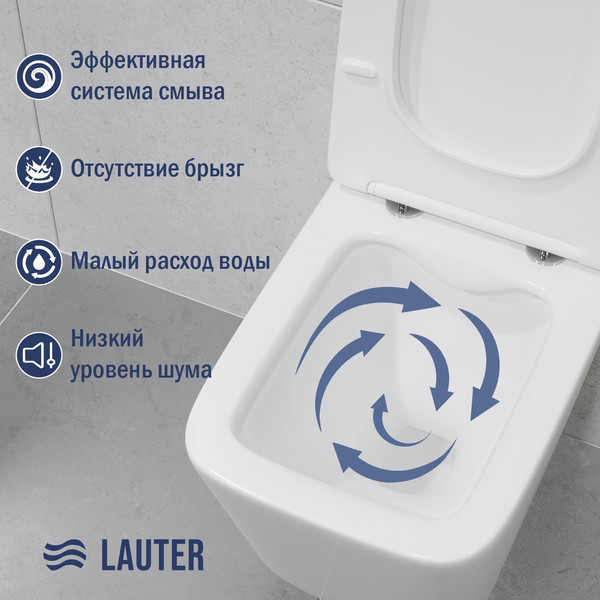Изображение товара Унитаз подвесной с инсталляцией Lauter Square 214903 + TECE Kit 9400413 с кнопкой (белый)