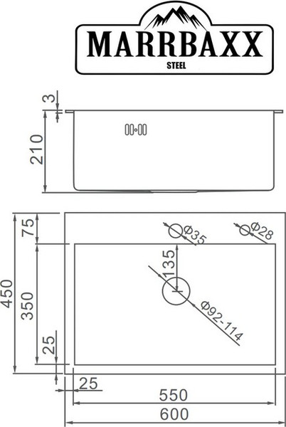 Изображение товара Мойка кухонная Marrbaxx B6045-R / B6045-MR (графит)
