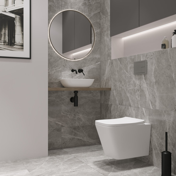 Изображение товара Унитаз подвесной с инсталляцией Lauter Square 214903 + GROHE Rapid SL 38721001 + GROHE 37131000 (овальная, хром)