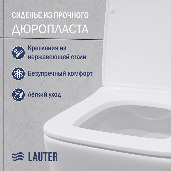 Изображение товара Унитаз подвесной с инсталляцией Lauter Square 214903 с кнопкой 219703F (квадратная, сатин)