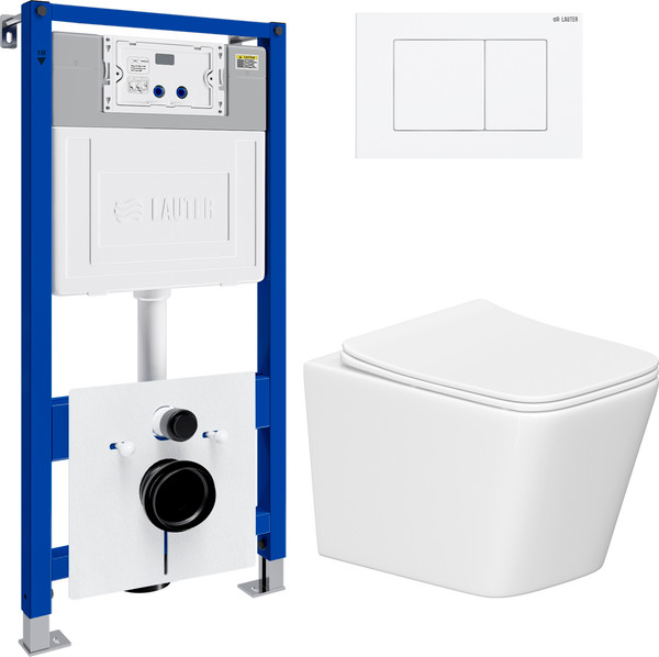 Изображение товара Унитаз подвесной с инсталляцией Lauter Square 214903 с кнопкой 219702J (прямоугольная, белый)