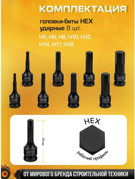 Изображение товара Набор головок слесарных JCB 4087MPB (61063)