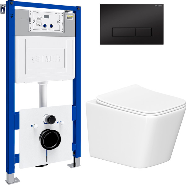 Изображение товара Унитаз подвесной с инсталляцией Lauter Square 214903 с кнопкой 219704HD (узкая, черный)