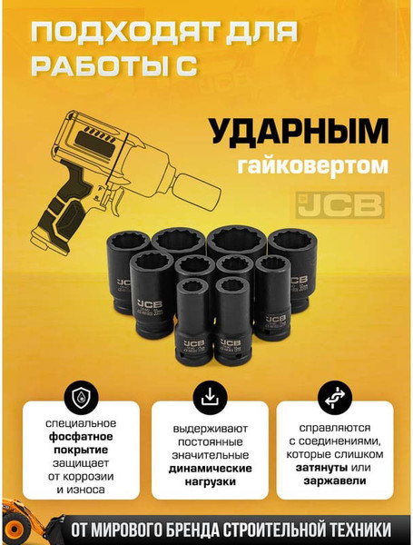 Изображение товара Набор головок слесарных JCB 6108-9MPB (61732)