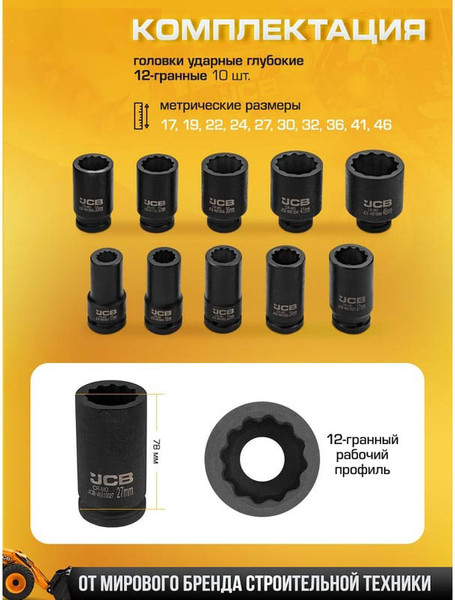 Изображение товара Набор головок слесарных JCB 6108-9MPB (61732)