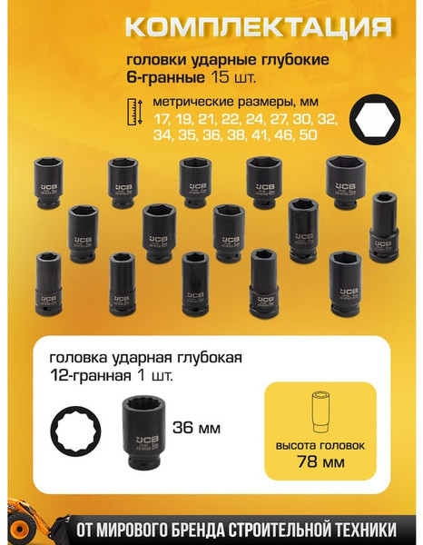 Изображение товара Набор головок слесарных JCB 6163-5MPB (61738)