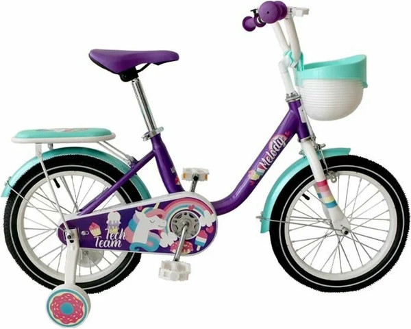 Изображение товара Детский велосипед Tech Team Melody 14 / NN012349 (фиолетовый/бирюзовый, разобранный, в коробке)