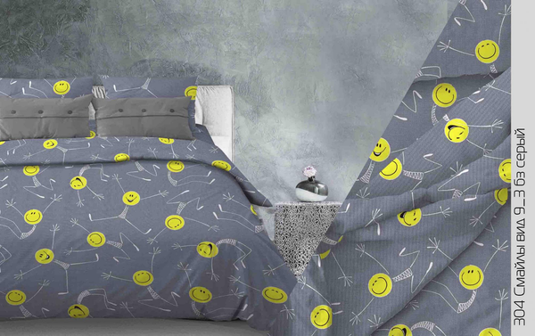 Изображение товара Комплект постельного белья Моё бельё 1.5 сп Смайлы / 304/9/3