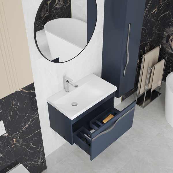 Изображение товара Тумба под умывальник Lauter Eva 69 (гранатовый полуматовый, ручка из матовой стали)