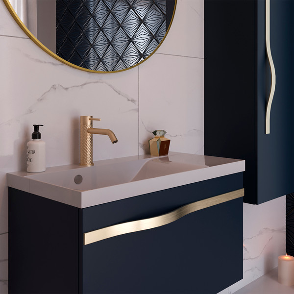 Изображение товара Тумба под умывальник Lauter Eva 69 (черный матовый, ручка золото матовая сталь)