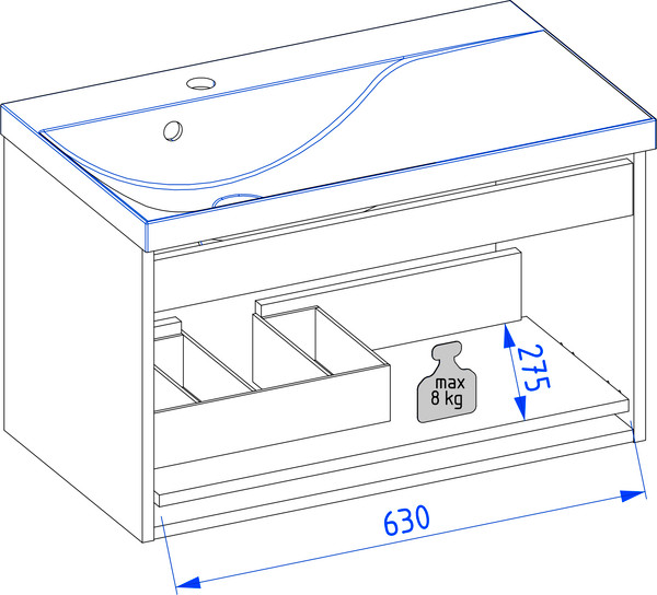 Изображение товара Тумба под умывальник Lauter Eva 69 (белый глянец, ручка из матовой стали)