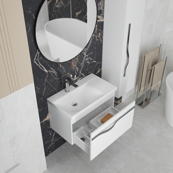 Изображение товара Тумба под умывальник Lauter Eva 69 (белый глянец, ручка из матовой стали)