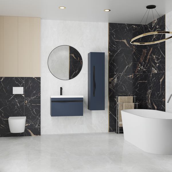 Изображение товара Шкаф-полупенал для ванной Lauter Навесной Eva (гранатовый полуматовый, ручка черная матовая сталь)