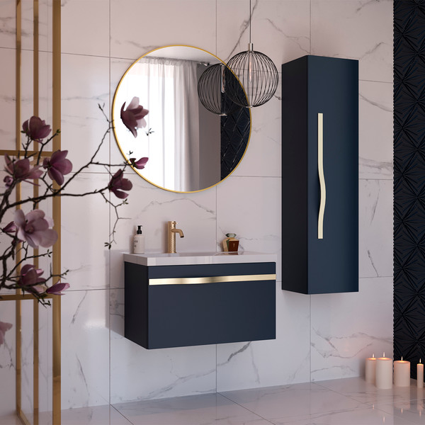 Изображение товара Шкаф-полупенал для ванной Lauter Навесной Eva (черный матовый, ручка золото матовая сталь)