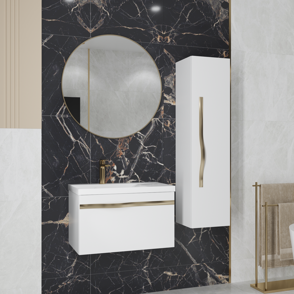 Изображение товара Шкаф-полупенал для ванной Lauter Навесной Eva (белый глянец, ручка золото матовая сталь)