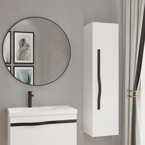 Изображение товара Шкаф-полупенал для ванной Lauter Навесной Eva (белый глянец, ручка черный матовая сталь)
