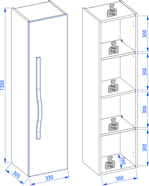 Изображение товара Шкаф-полупенал для ванной Lauter Навесной Eva (белый глянец, ручка черный матовая сталь)