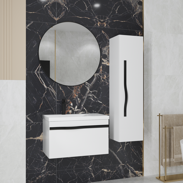 Изображение товара Шкаф-полупенал для ванной Lauter Навесной Eva (белый глянец, ручка черный матовая сталь)