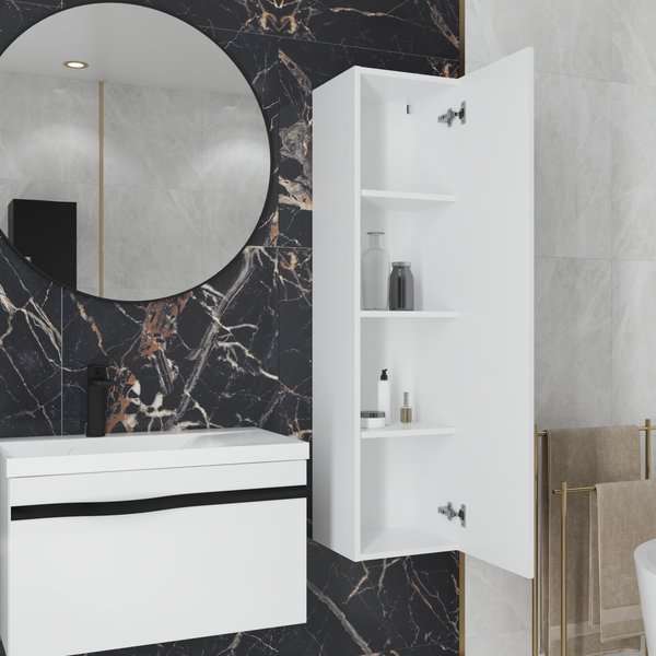 Изображение товара Шкаф-полупенал для ванной Lauter Навесной Eva (белый глянец, ручка черный матовая сталь)