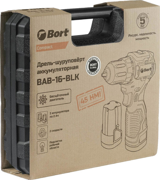 Изображение товара Аккумуляторная дрель-шуруповерт Bort BAB-16-BLK (93414868)