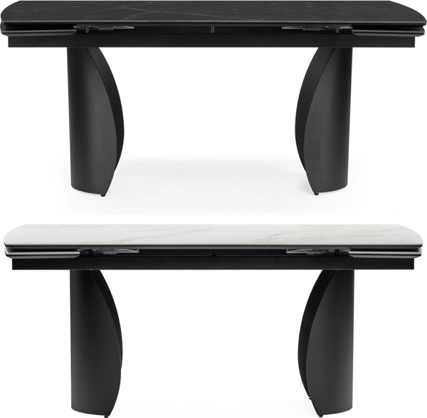 Изображение товара Обеденный стол Woodville Готланд 160-220х90х79 / 553534 (белый мрамор/черный)