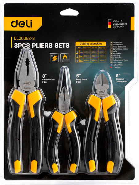 Изображение товара Набор губцевого инструмента Deli YS EDL2008Z-3 (3шт, черный/желтый)