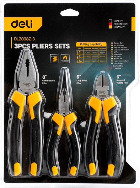 Изображение товара Набор губцевого инструмента Deli YS EDL2008Z-3 (3шт, черный/желтый)