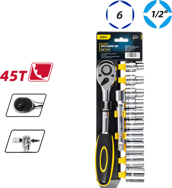 Изображение товара Набор головок слесарных Deli YS EDL2012T (10-24мм, 12шт)