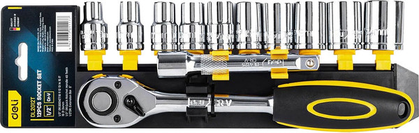 Изображение товара Набор головок слесарных Deli EDL2012T (12шт, желтый/серебристый)
