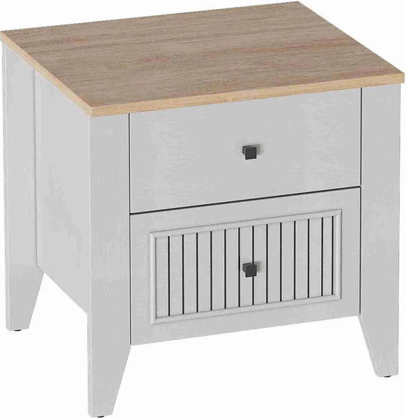 Изображение товара Прикроватная тумба Мебельград Валенсия 2 ящика (персидский жемчуг/дуб натуральный светлый)