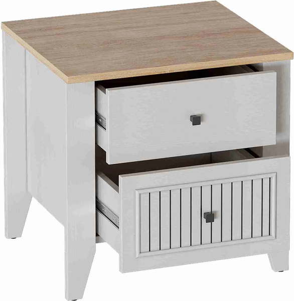 Изображение товара Прикроватная тумба Мебельград Валенсия 2 ящика (персидский жемчуг/дуб натуральный светлый)