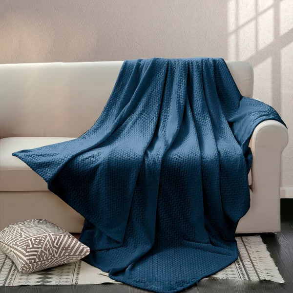 Изображение товара Плед Бояртекс Велсофт с тиснением  Зигзаг Темный деним 19-4118 (150х200)